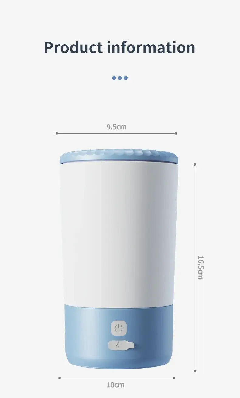 Electric pet paw cleaner dimensions and product information showing height of 16.5cm and width of 10cm.