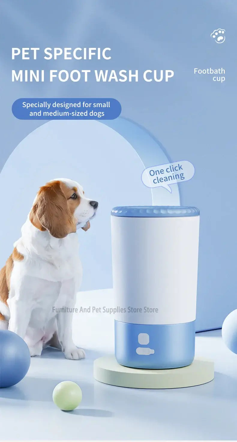 Electric pet paw cleaner for small and medium-sized dogs, featuring one-click cleaning technology.
