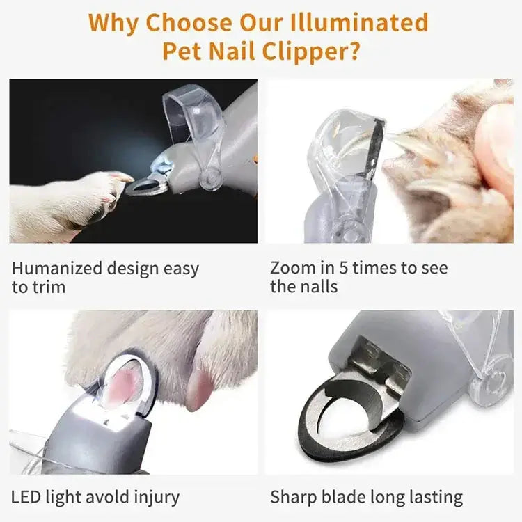 Why choose our pet nail clipper scissors with LED light featuring humanized design, magnification, safety features, and durability.