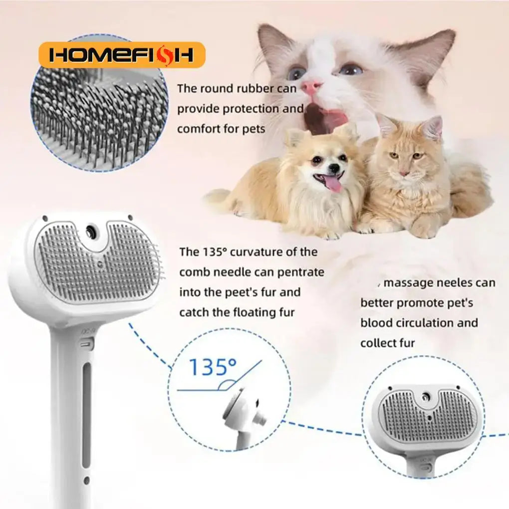 Steam dog brush for shedding designed to improve pet grooming with comfort and effective fur removal.