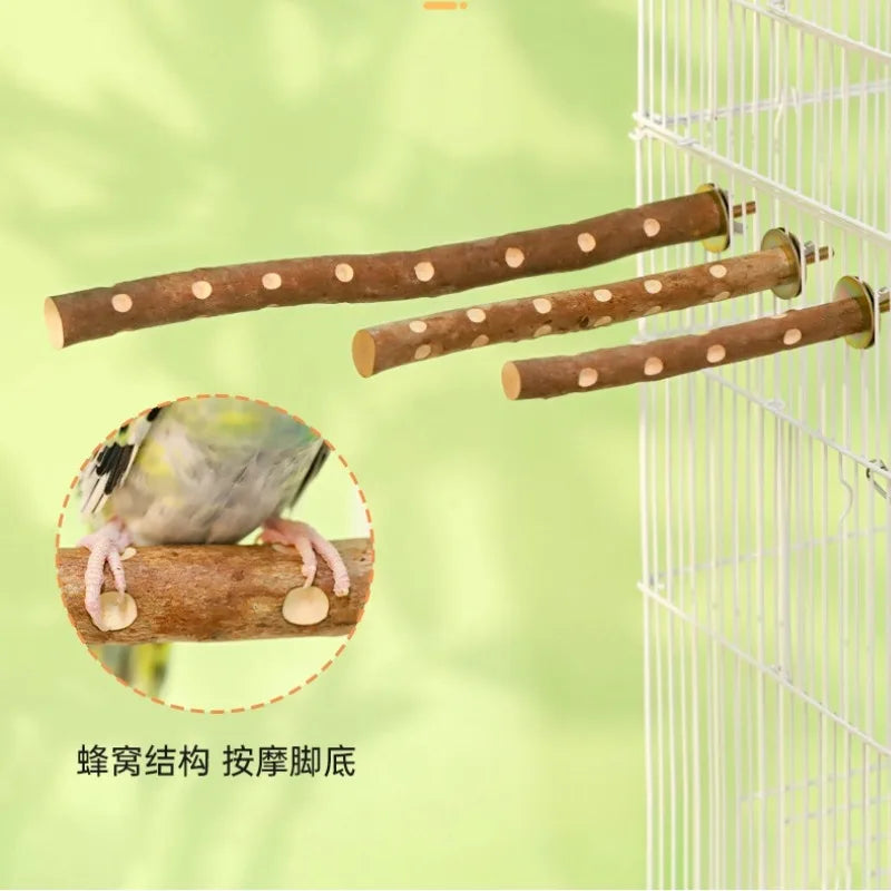 Natural Wood Bird Parakeet Stand Branch Fork Perch Rod Stand Paw Grinding Stick Bird Cage Accessories for Pet Budgies Cockatiels