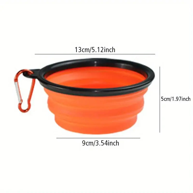 Folding dog bowl for camping - portable lightweight design dimensions 13cm diameter 5cm height orange