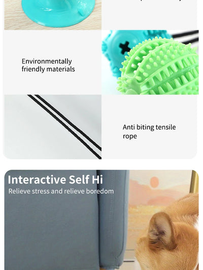 Interactive Suction Cup Dog Toy with Sound and Treat Dispensing - Durable Rubber Ball for Training and Tug-of-War Fun