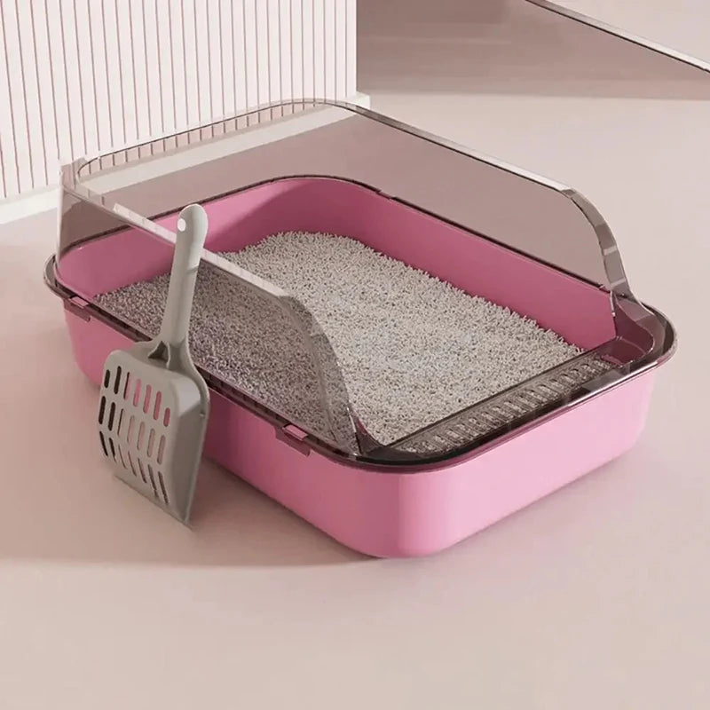 Cat Litter Box with Cat Litter Spatula Semi-enclosed Sandbox for Cats Rabbit Small Animals Cat Tray Kittens Litter Bedpans