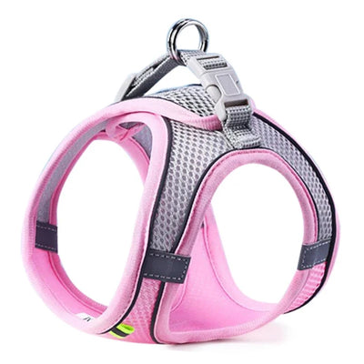 Top view of a burgundy reflective pet harness with mesh design for comfort and safety.