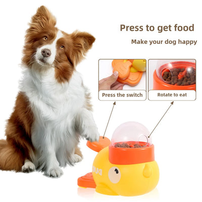 Little yellow duck food toy for cats, designed for interactive play and feeding.