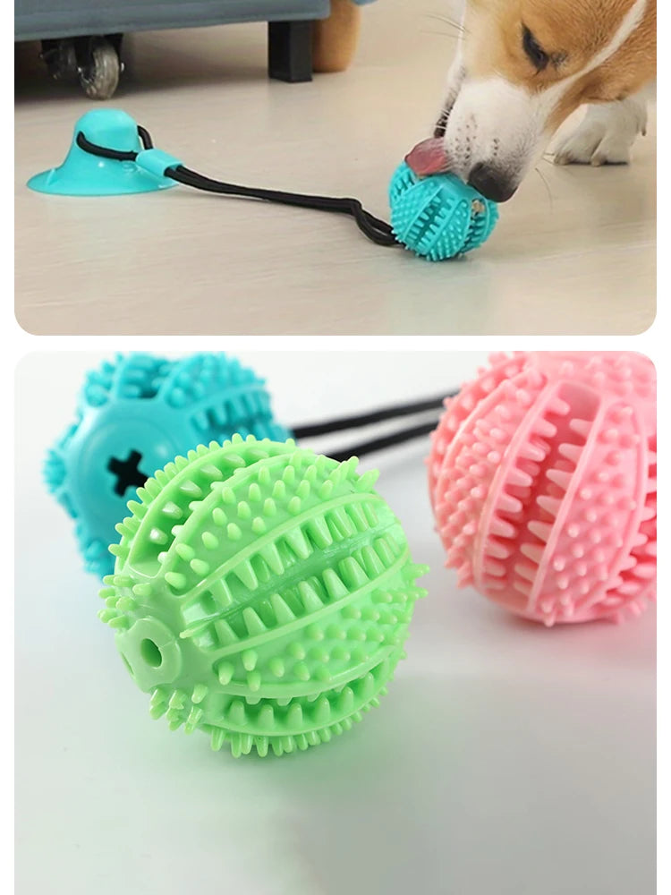 Interactive Suction Cup Dog Toy with Sound and Treat Dispensing - Durable Rubber Ball for Training and Tug-of-War Fun