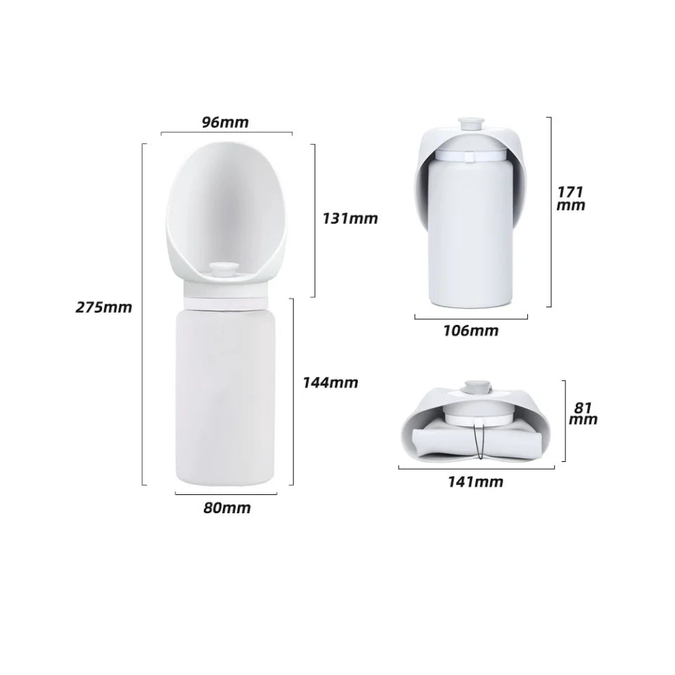 Dimensions of a portable dog water cup with measurements labeled for convenient outdoor use.