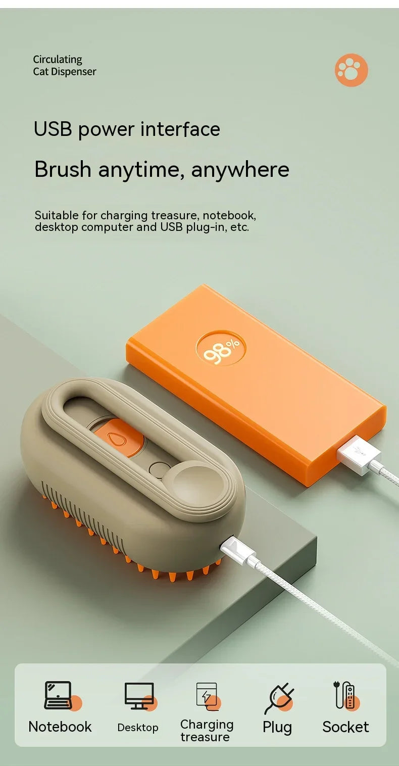 Pet Steam Brush for Cats & Dogs - No Rinse Needed