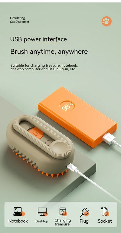 Pet Steam Brush for Cats & Dogs - No Rinse Needed