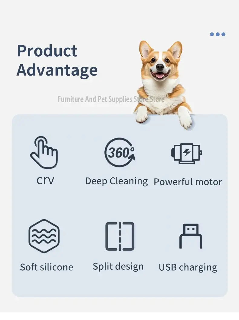 Electric pet paw cleaner product advantages including deep cleaning, powerful motor, and USB charging.