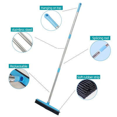 GUANYAO rubber broom features include a stainless steel handle, replaceable broom head, and soft rubber strip for pet hair removal.