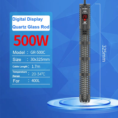 SUNSUN Aquarium Submersible Heater Fish Tank Quartz Glass LCD Display 220V Digital Heating Rod Constant Temperature Control 200W