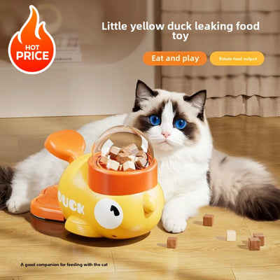 Little yellow duck food toy for cats, designed for interactive play and feeding.