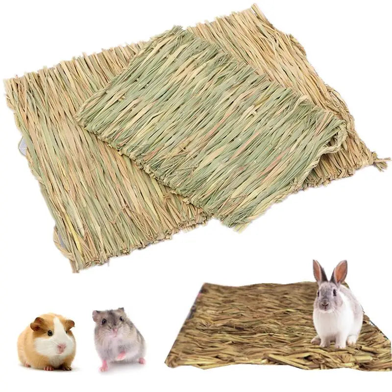 Rabbits Bunny Grass Mat Small Animal Woven Hay Mat Natural Straw Bedding Resting Cage Mat For Guinea Pig Chinchilla Hamster Rat