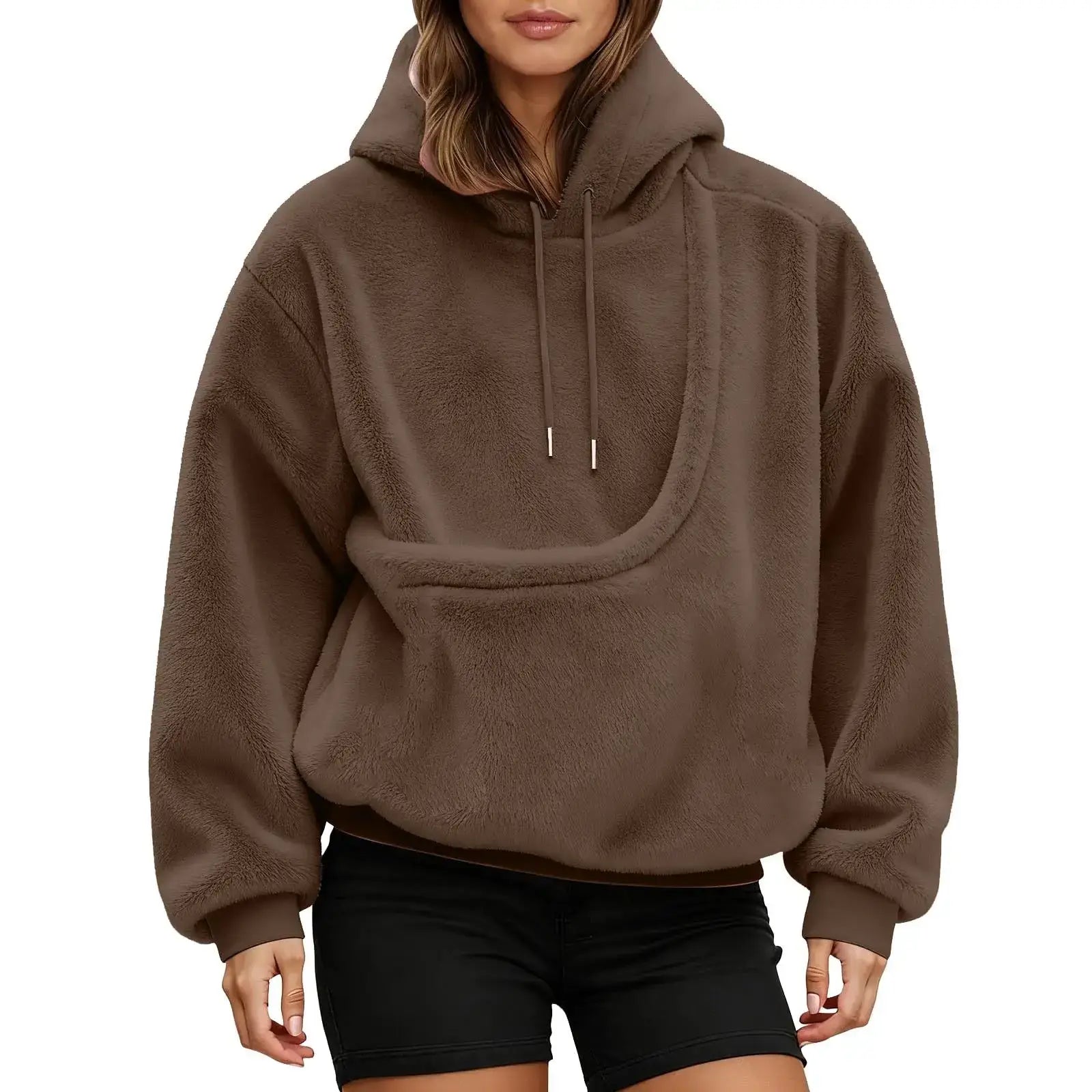 Unisex Pet Carrier Hoodie Cat Dog Bag Long Sleeve Sweatshirt Multiple Colors Plush Daily Wear Fashion Accessory in brown.