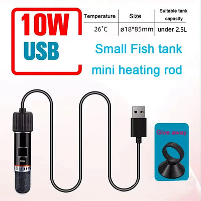 USB-Powered Mini Aquarium Heater - 10W Auto-Thermostat Submersible Fish Tank Heater for Small Tanks, Betta Tanks, Desktop Safe E