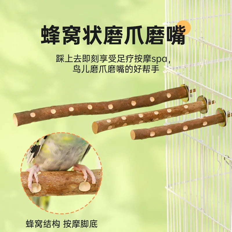 Natural Wood Bird Parakeet Stand Branch Fork Perch Rod Stand Paw Grinding Stick Bird Cage Accessories for Pet Budgies Cockatiels