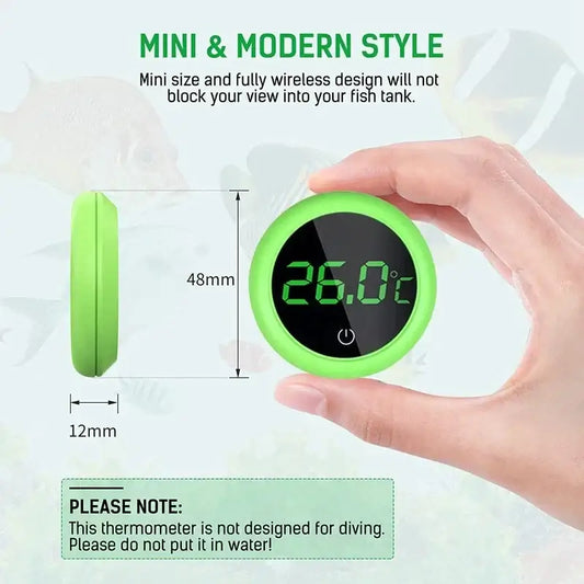 LCD Digital Aquarium Thermometer - Self-Adhesive 0-60°C shown in mini modern style displaying 26.0°C temperature.