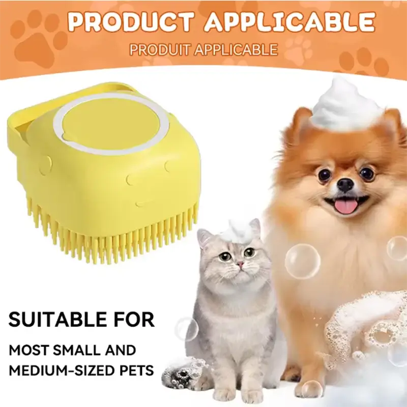 Pet bath brush silicone suitable for most small and medium-sized pets, featuring a grooming tool for cats and dogs.