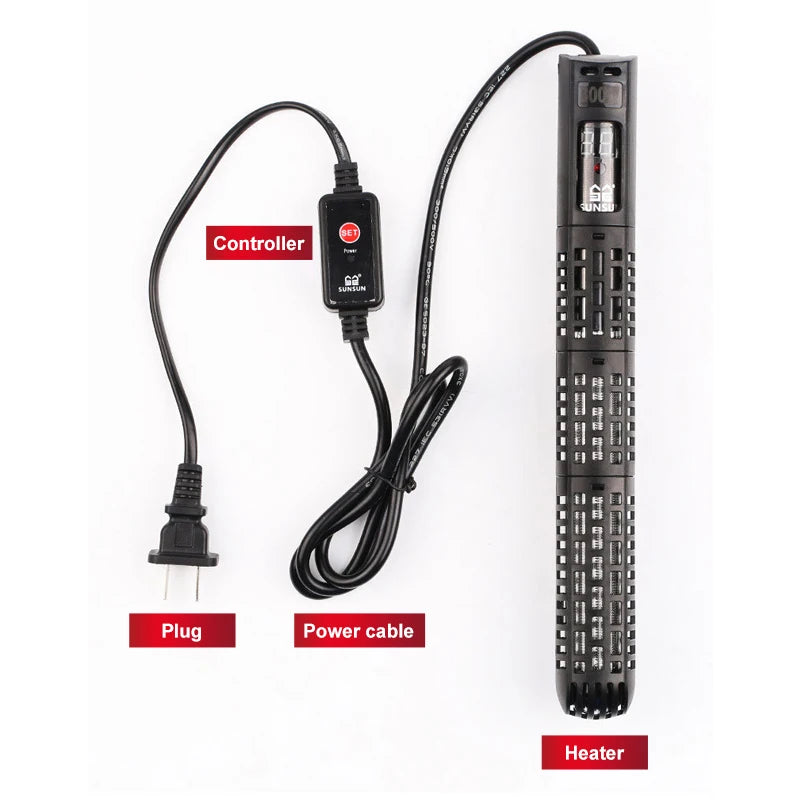 SUNSUN Aquarium Submersible Heater Fish Tank Quartz Glass LCD Display 220V Digital Heating Rod Constant Temperature Control 200W