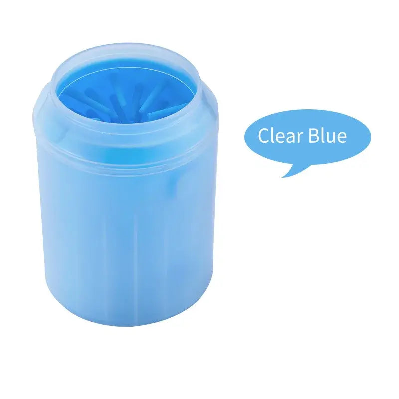 Pet paw wash cup in clear blue color for dogs and cats to clean their paws.