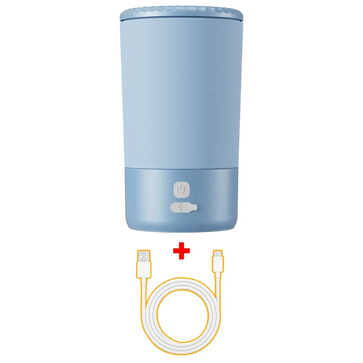 Electric pet paw cleaner in blue color with charging cable included, designed for effective pet hygiene.