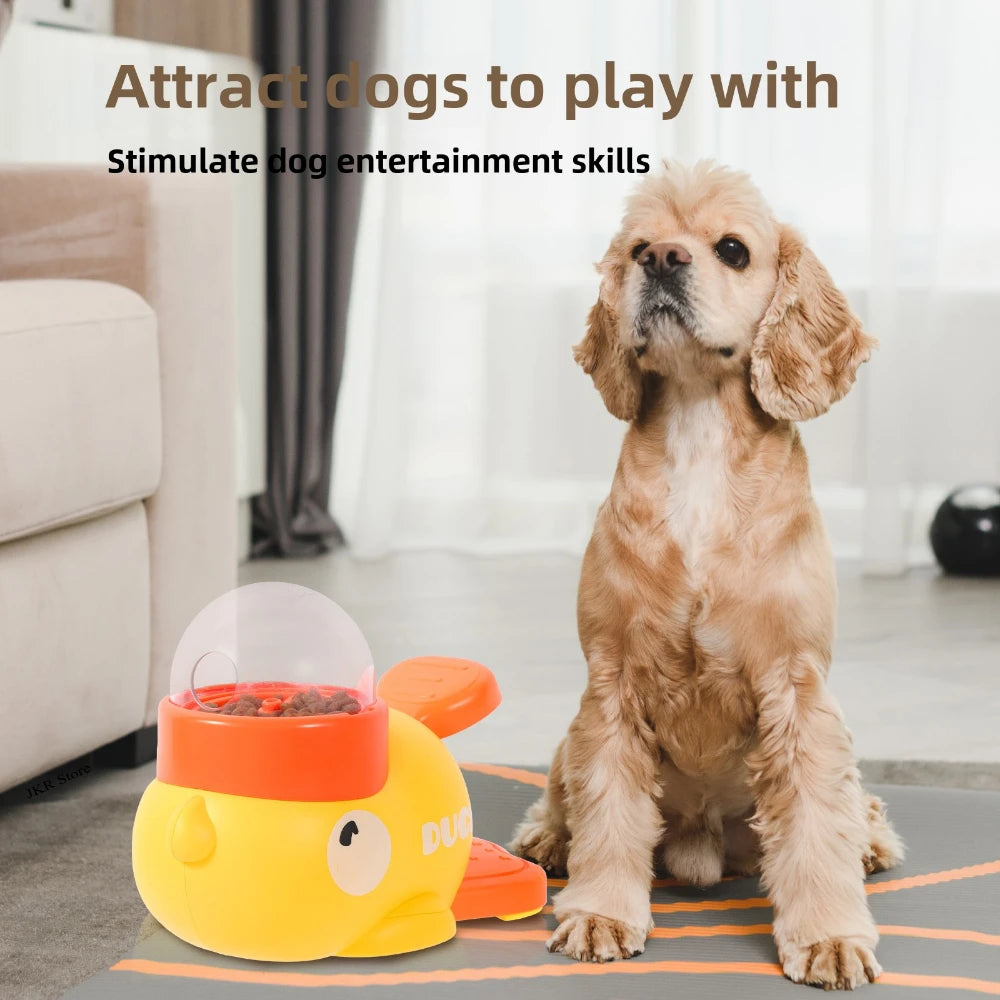 Little yellow duck food toy for cats, designed for interactive play and feeding.