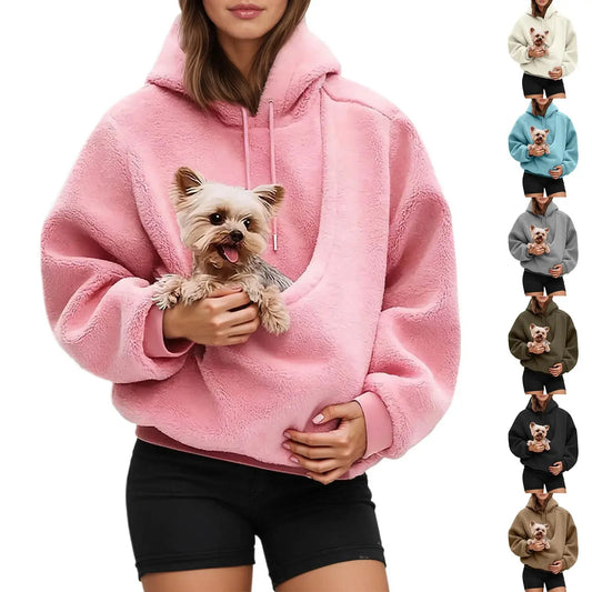 Unisex Pet Carrier Hoodie Cat Dog Bag Long Sleeve Sweatshirt Multiple Colors Plush Daily Wear Fashion Accessory with pink hoodie